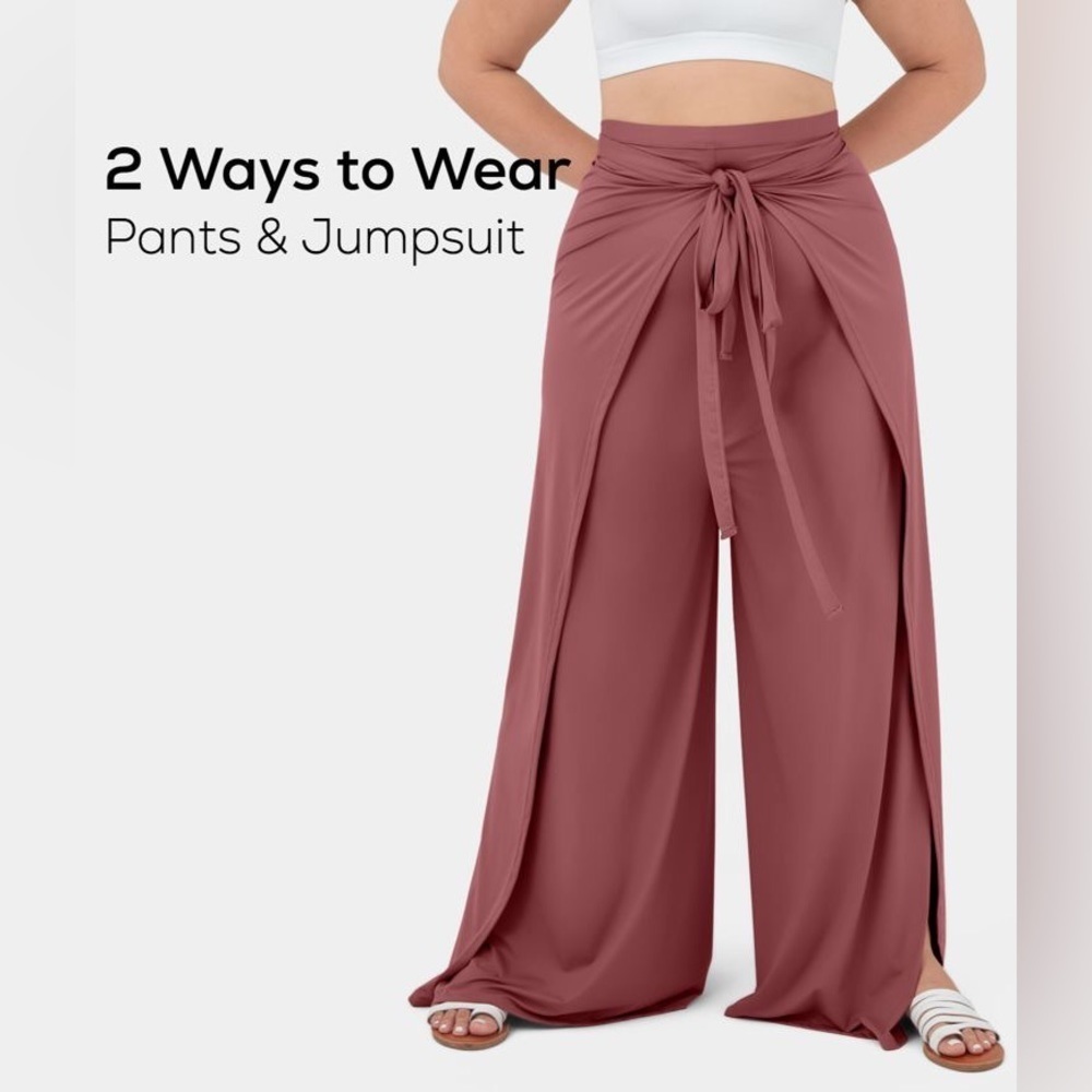 Halara High Waisted Lace Up Split Hem Palazzo Wide Leg Flowy Casual Pants